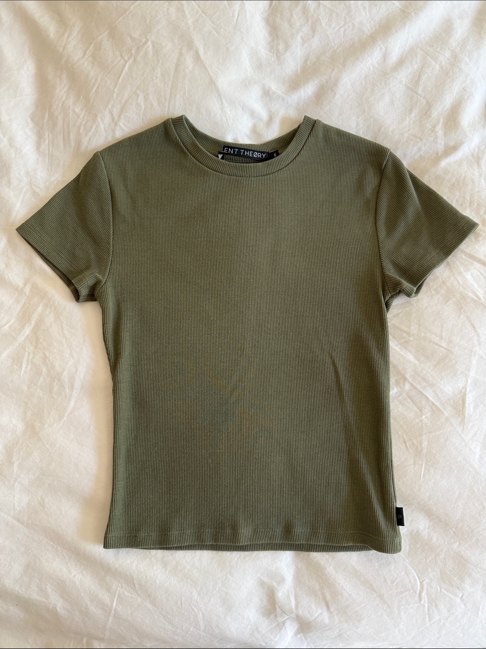 L'Agence Olive Ribbed Short Sleeve Crew Tee.